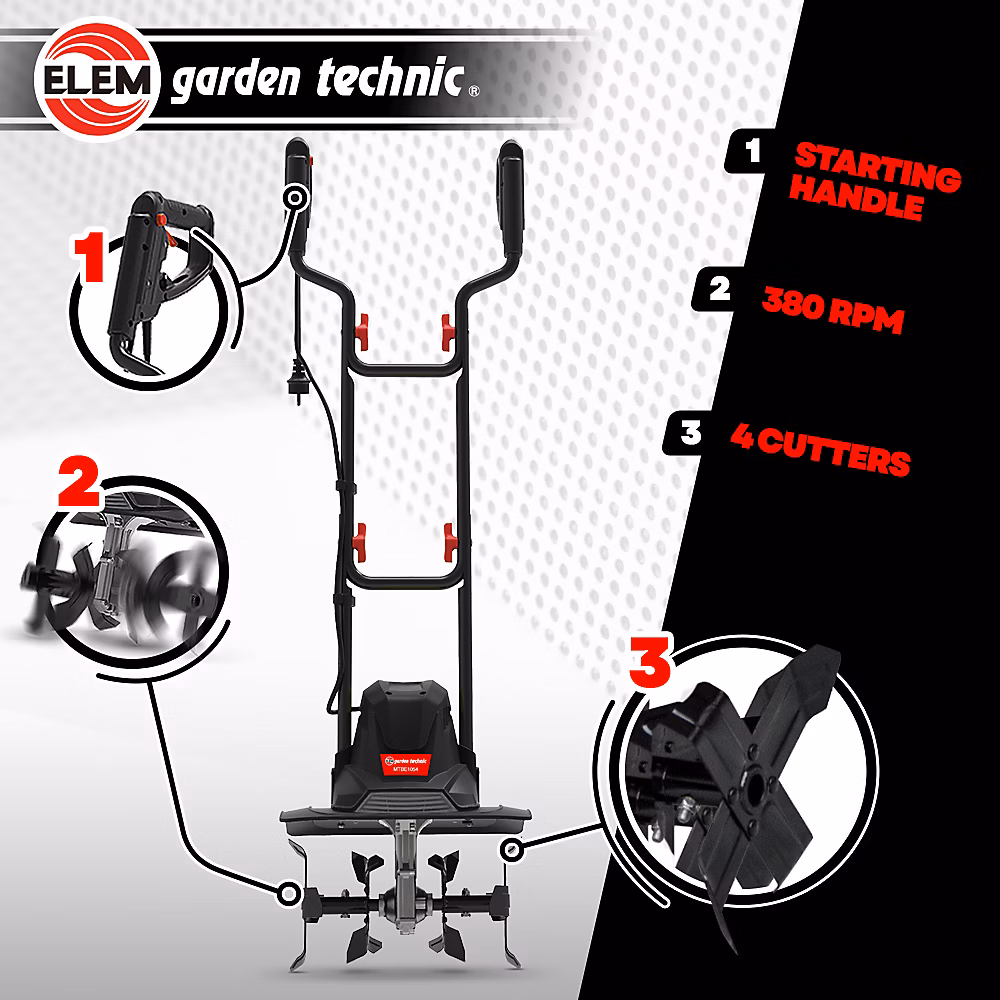 Motobineuse electrique 1050W 4 fraises Elem Garden